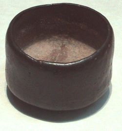 A 16th century black Raku ware style chawan, used for thick tea (Tokyo National Museum)